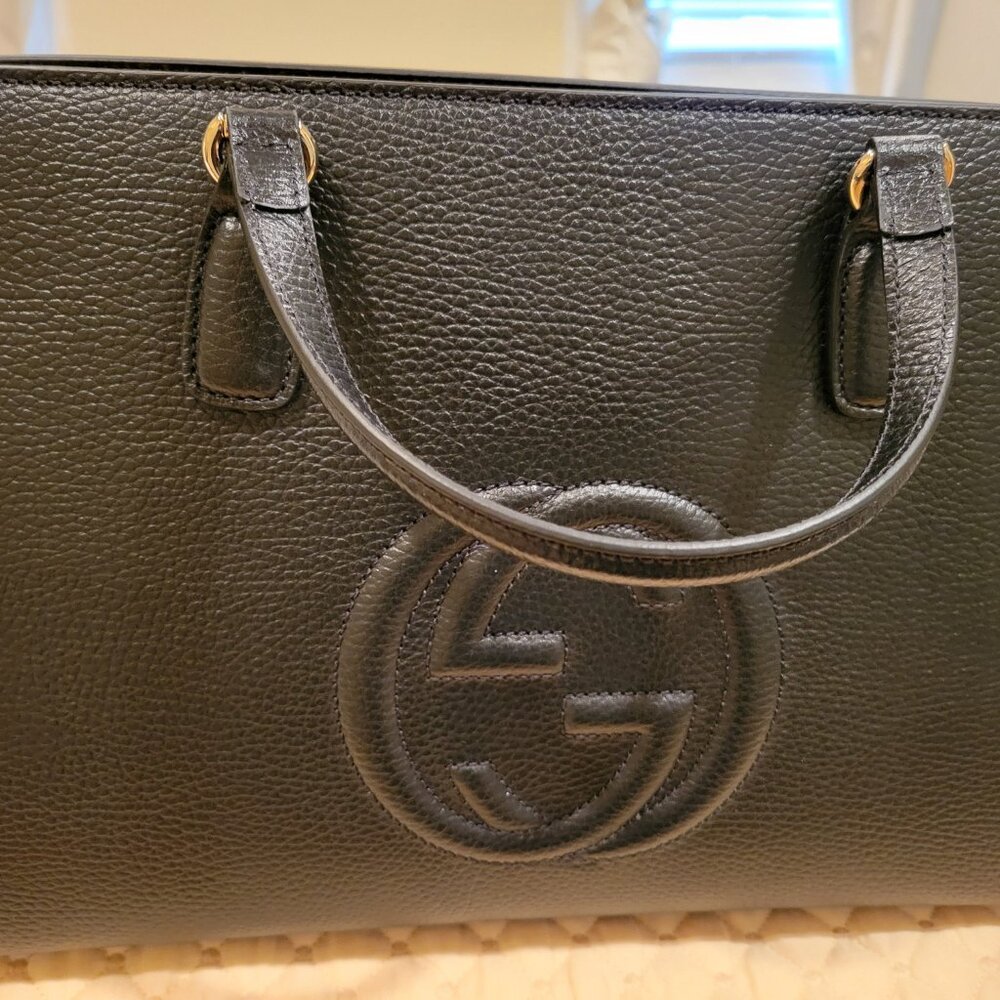Gucci Soho Satchel Dollar Tote Large Black Grained -NWOT